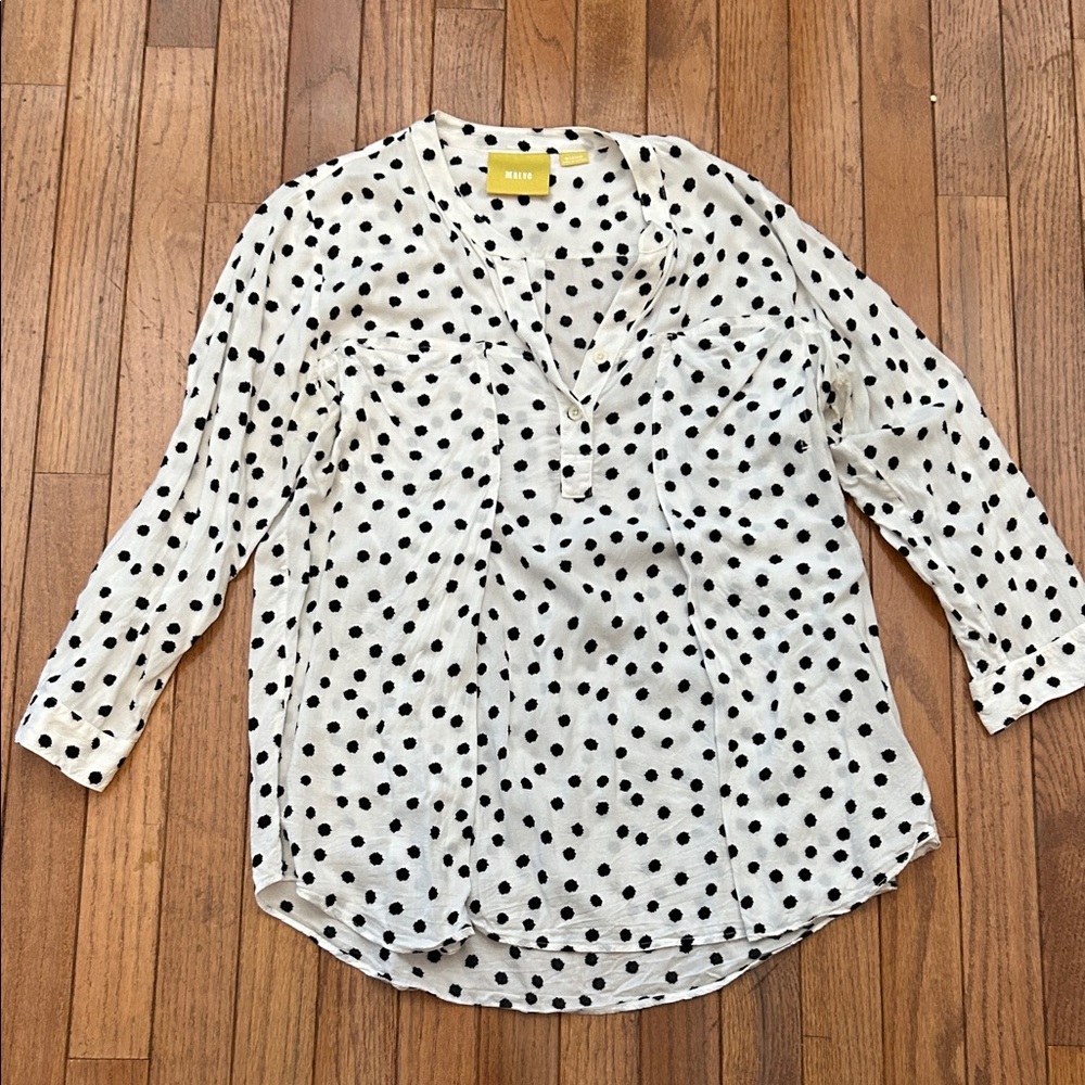 Anthropologie Blouse w/ Black Polka Dots